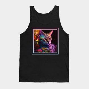 Cuddly Egyptian Mau Cat Floral Vibrant Tropical Digital Oil Painting Portrait Tank Top